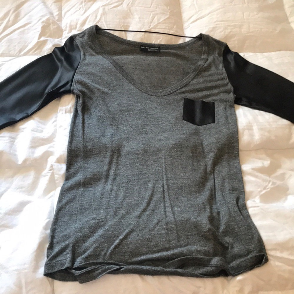 ZARA 3/4 sleeve top with faux leather detail!